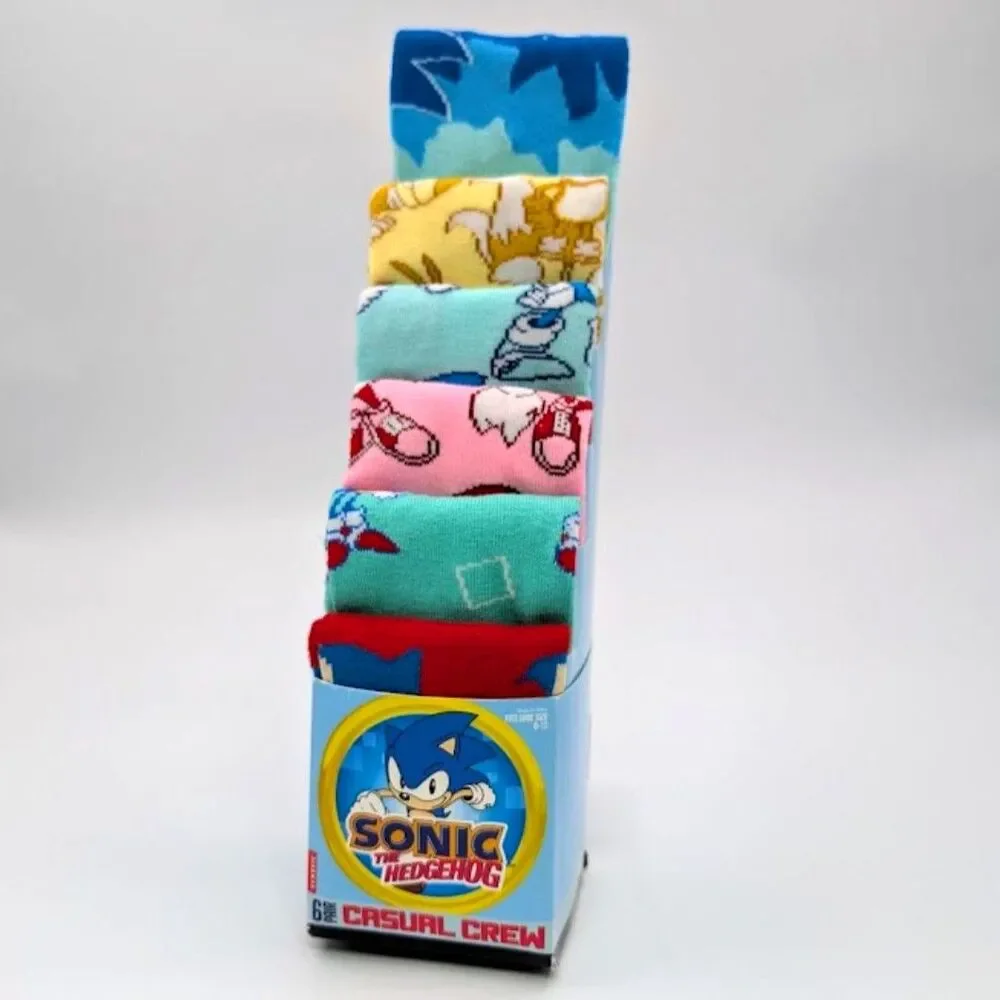 Sonic The Hedgehog 6 Pair Casual Crew Size 8-12 Bioworld Sega 80s Retro